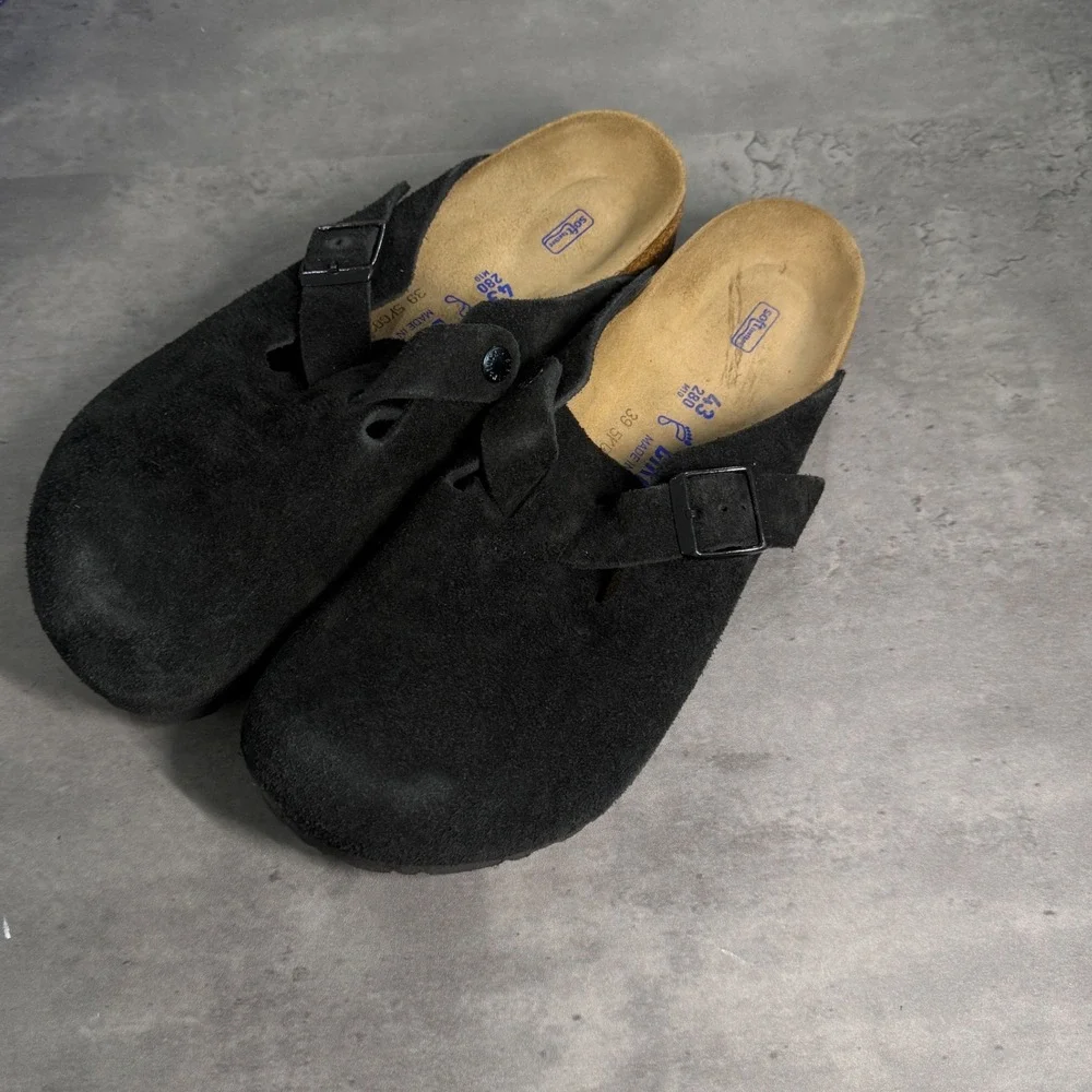 Birkenstock Boston Clogs Mens 43 Black Suede Soft Footbed Mules 0660471